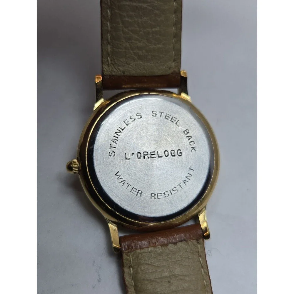 Vintage Raffles Hotel Singapore L'Orelogg 34mm Quartz Watch Leather New Battery